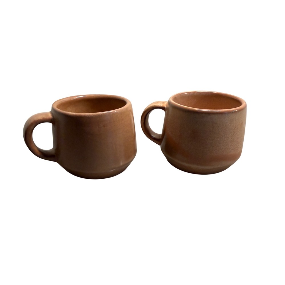 Frankoma Pottery Plainsman Tan Brown Coffee Mugs Set of 2 Vintage Stoneware Cups